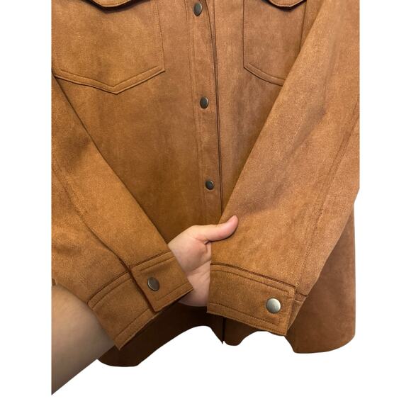 HYFVE Faux Suede Oversized Shacket Brown Button Down Jacket Women’s Small NWT - Picture 4 of 8